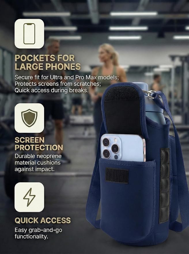Magnetic Gym Bag,Magnets Gym Water Bottle Bag Carrier Holder with Pockets & Strap Fit for 18 to 40 oz Owala Hydro Flask Yeti, Gym Accessories for Men Women,Walking, Hiking