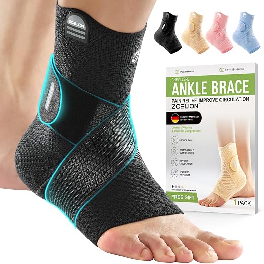 ZOELION Ankle Brace Compression Support with Removable Fishnet Strap, 3D Knit Plantar Fasciitis Relief Achilles Tendonitis Brace, Ankle Compression Sleeve for Pain Relief & Injury Healing, Black/L