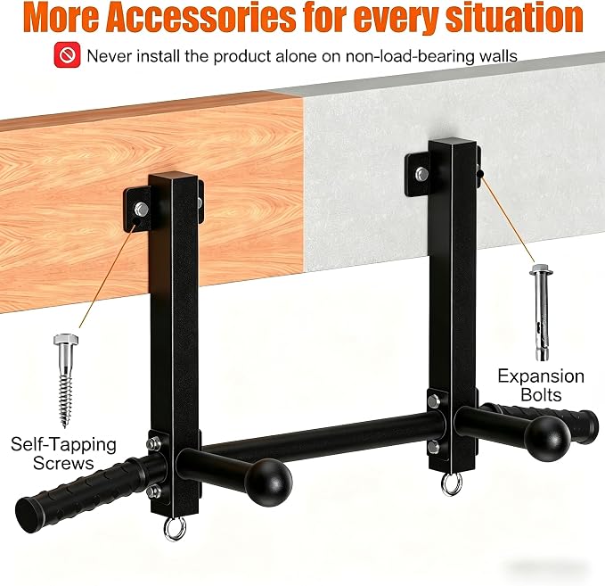 Joist Mounted Pull Up Bar, 650LB Load, Fit 16" Ceiling Beam Spacing | Multi-Grip with Finger Balls, 2 Suspension Rings, Fit Solid Concrete and Wood Mount, Home Gym, Garage & Basement