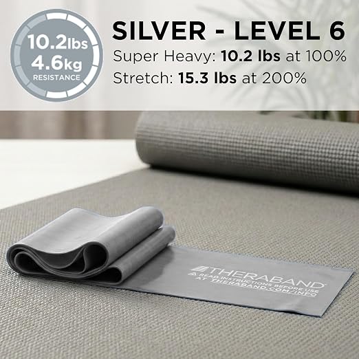 THERABAND Resistance Band, Exercise Workout, Physical Therapy, Silver, 6 Ft | THERABAND elastic resistance band for exercise, strength training, physical therapy and at-home workouts