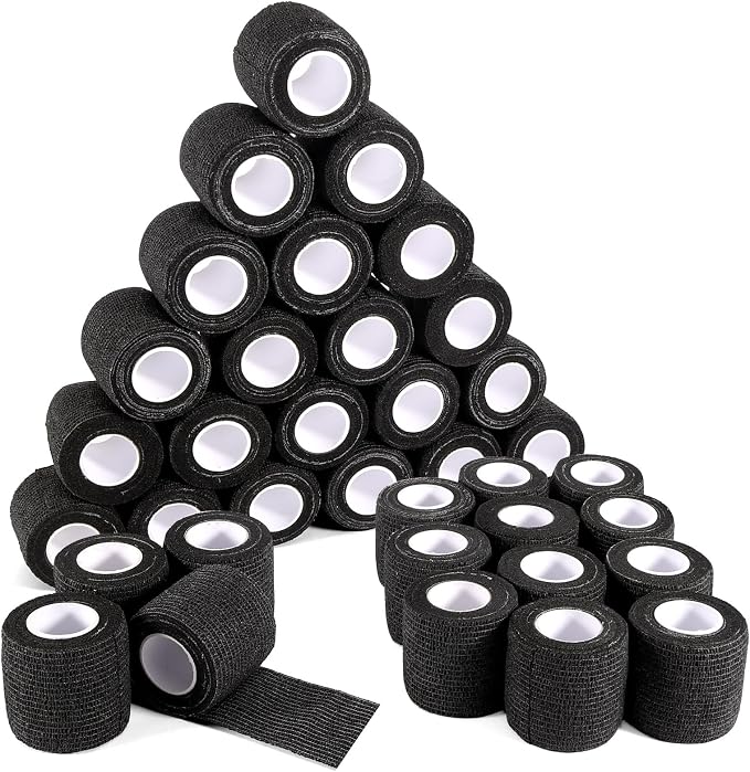 36 Rolls Black Elastic Self Adhesive Bandage Wrap 2 Inch, Breathable Cohesive Bandage, Ankle Sprains Swelling Sports Athletic Grip Tape, Dogs Pet Vet Wrap