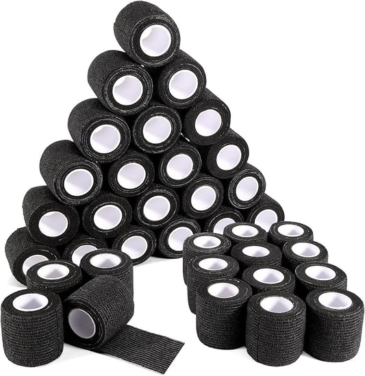 36 Rolls Black Elastic Self Adhesive Bandage Wrap 2 Inch, Breathable Cohesive Bandage, Ankle Sprains Swelling Sports Athletic Grip Tape, Dogs Pet Vet Wrap