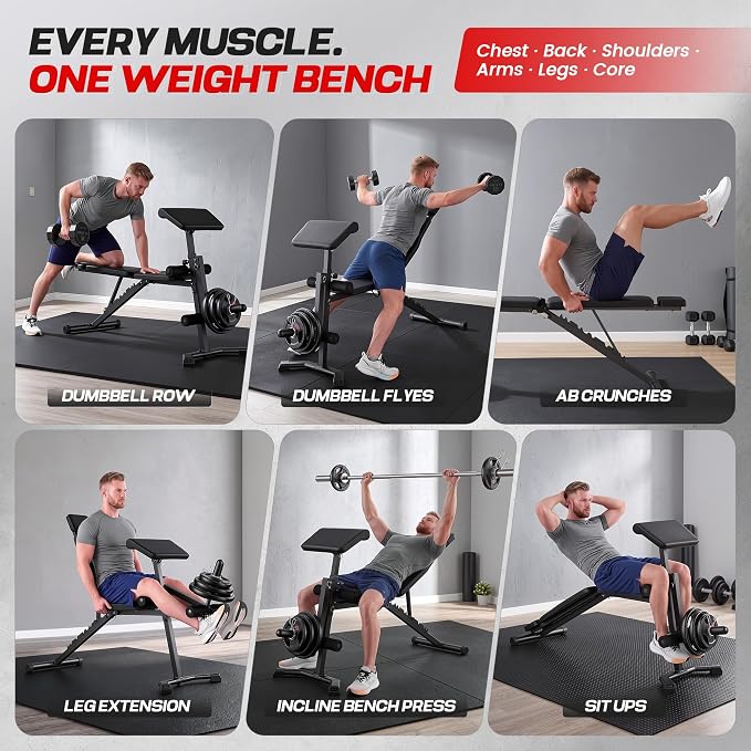 OPPSDECOR Adjustable Weight Bench with Leg Extension and Curl, Preacher Curl Bench for Home Gym, Foldable Workout Bench, 800LBS Full Body Strength Training, 10-Position Incline Decline Bench Press