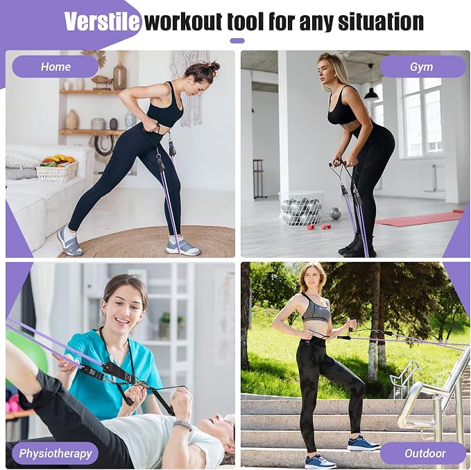 Resistance Bands with Handles for Women, 5 Level Exercise Bands | Workout Bands for Physical Therapy, Yoga, Pilates, Door Anchor, Storage Pouch, Training Poster