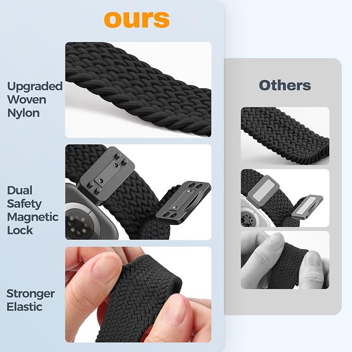 Laffav Braided Stretchy Band Compatible with Apple Watch Bands 42mm 40mm 41mm 38mm 44mm 45mm 46mm 49mm for Women Men, Magnetic Nylon Solo Loop Sport Strap for iWatch Series 11 10 9 8 7 6 5 4 SE Ultra