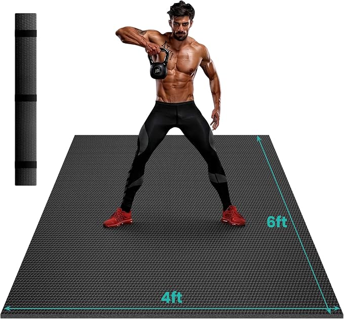 Stepwaver Extra Large Exercise Mat, 6'x4'/ 7'x5'/ 8'x6'/10'x6'x8mm (1/3 inch), Non-Slip, Ultra Durable, Thick Large Workout Mat for Home Workouts, Yoga Mats for Fitness, High-Density Exercise Mat, Shoes-Friendly