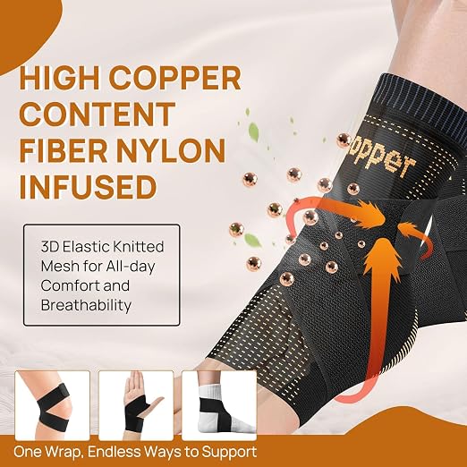 Ultra-Breathable Copper Ankle Braces Adjustable Compression Support, 2XL | Removable Figure-8 Straps, AirFlow Knit, All-Day Wear - Ankle Sprains & Plantar Fasciitis & Sports & Injury Recovery