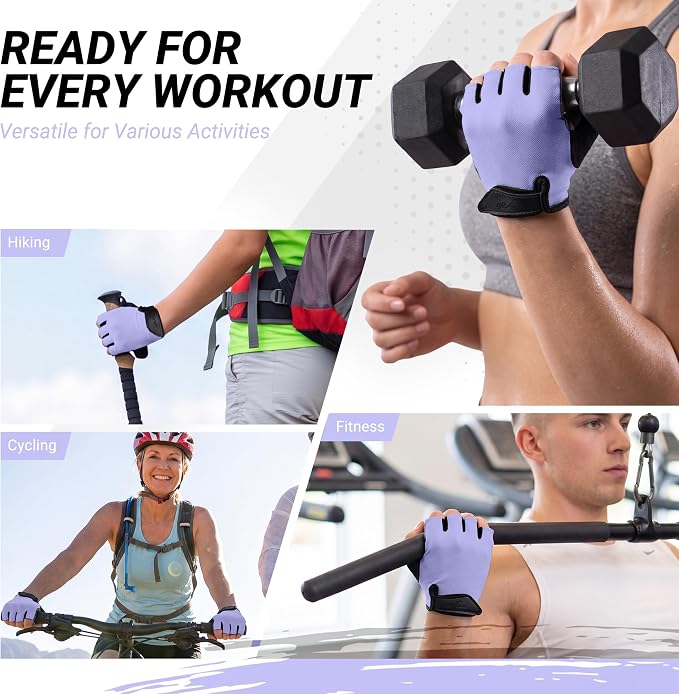 Workout Gloves for Women Men, Full Palm Silicone Grip, Padded Half Finger Gloves for Gym, Weight Lifting, Cycling