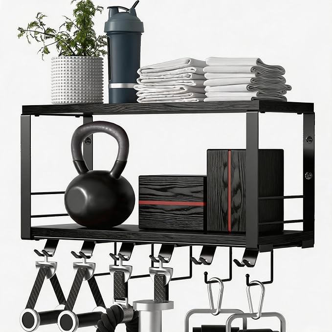 TJ.MOREE Floating Shelf Compatible 2 Tier with Tonal Accessories Wall Mount | Home Gym Storage Rack for Fitness Equipment, T-Bracket Lock Adapters Hanger