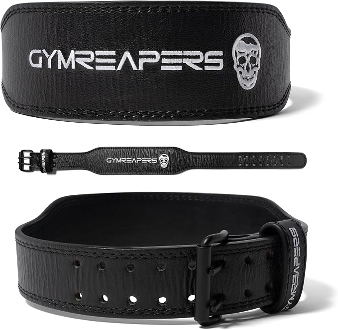 Gymreapers Leather Weightlifting Belt for Bodybuilding, Squatting, Lower Back Support & Back Pain - Real Leather, Adjustable Buckle Sizing - Men Women