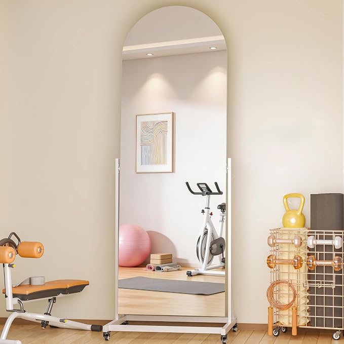 71"x24" Arched Full Length Rolling Mirror on Wheels, Tilting Swivel Floor Mirror with Tempered Glass and Metal Frame, Large Full Body Mirror for Bedroom, Dressing Room, Home Gym, Home Decor