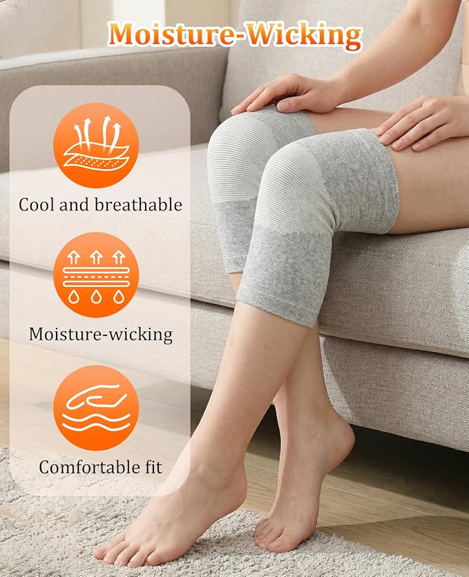 3 Pair Bamboo Knee Sleeve for Women & Men, Knee Brace Compression Support for Running Hiking and Daily Wear, Large Gray for (70-90KG)