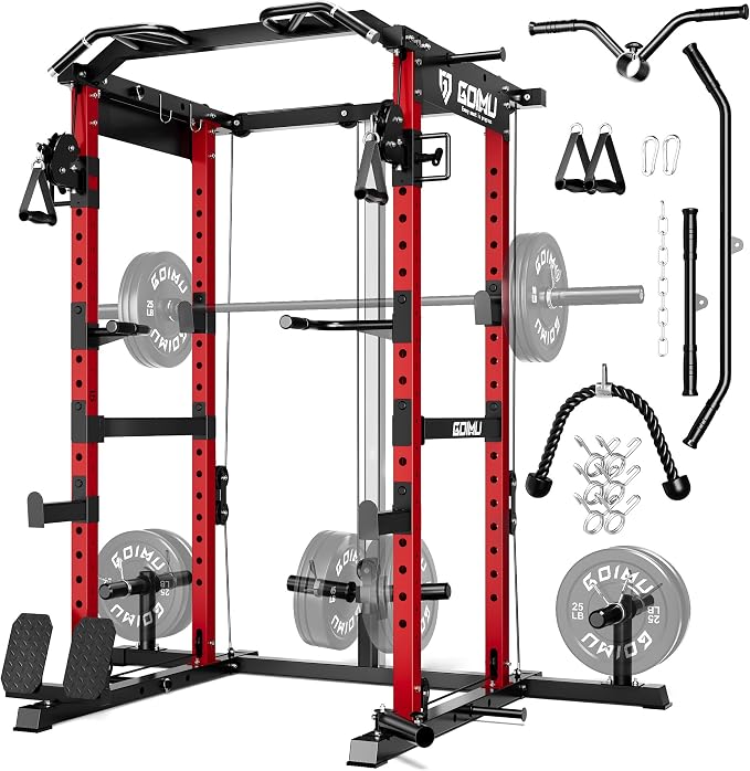 RH01 Power Cage Rack, 2000LBS Squat Rack with with Cable Crossover System&LAT Pull Down System, Multi-Function Workout Cage for Home&Garage Gym