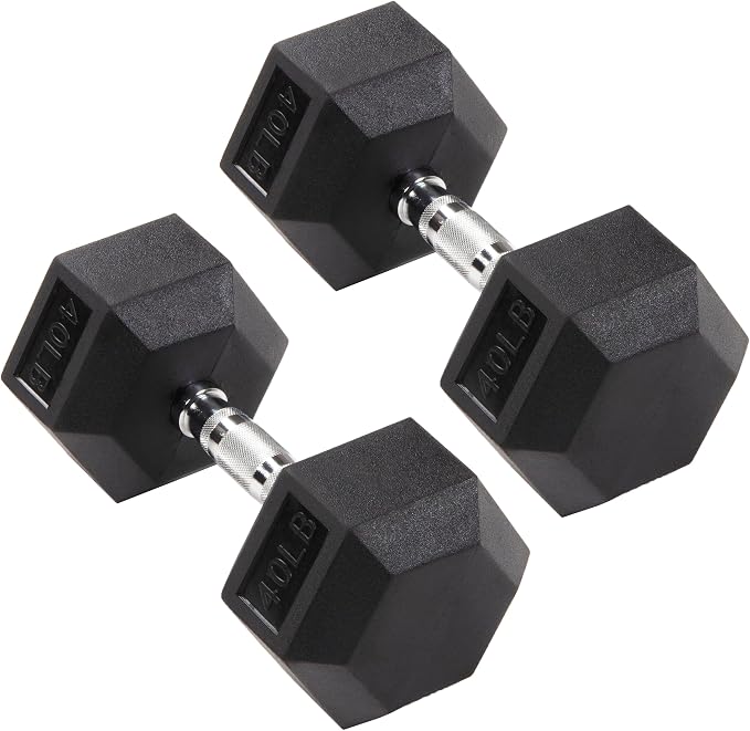 Signature Fitness Rubber Coated Hex Dumbbells Hand Weights for Exercises and Fitness Home Gym, 5-50 lbs, Pairs