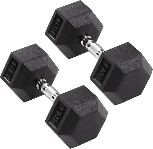 Signature Fitness Rubber Coated Hex Dumbbells Hand Weights for Exercises and Fitness Home Gym, 5-50 lbs, Pairs