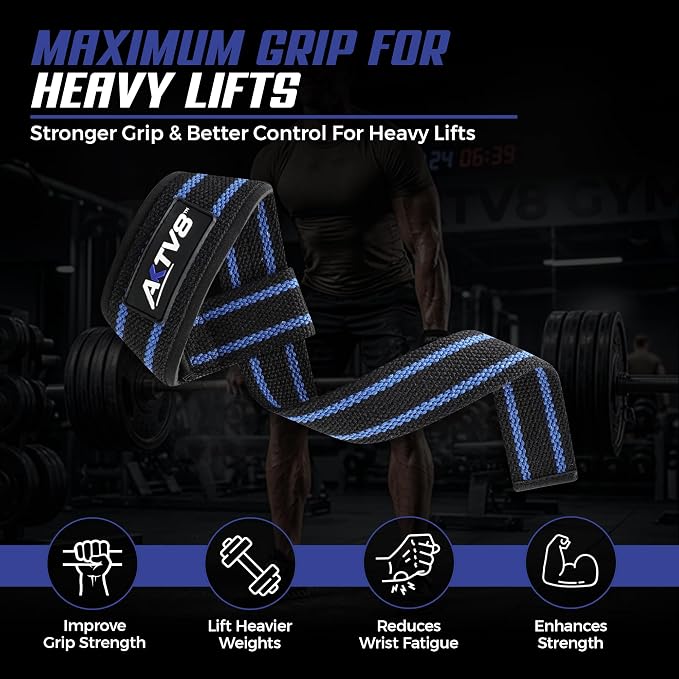 AKTV8 Lifting Straps for Deadlifts, 23 inch 4mm Padded Wrist Straps for Gym | Stronger Grip During Weight Lifting & Powerlifting, Heavy Duty Polyester-Cotton Gym Straps for Pull Ups, Rows & Heavier Lifts