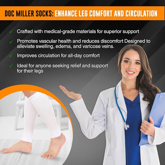 Doc Miller Compression Calf Sleeve for Men & Women, 20-30mmHg | Graduated Support for Running, Shin Splints, Calf Strain, Knee High, Small to 6XL Plus Size