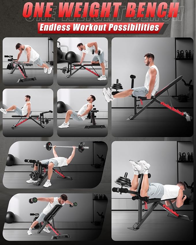 1200LBS Workout Bench with 3-Level Adjustable & Removable Leg Extension/Leg Curl, Adjustable Weight Bench for Home Gym, Incline/Flat Bench Press Full Body Workout, Universal Fit for All Body Types
