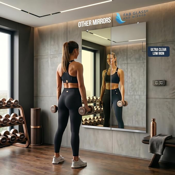 Fab Glass and Mirror Large Gym Mirror for Home Gym 36x72 - Full Length HD Tempered Glass Wall Panel - Professional Workout Display with Safety Backing - 1/4 Inch Commercial Grade