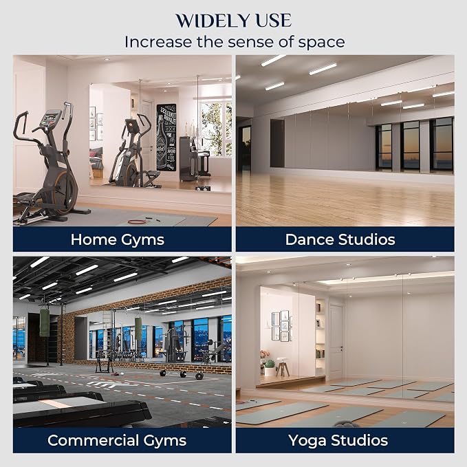 Keonjinn 65" x 22" x 2PCS Full Length Home Gym Mirror for Wall,Frameless Glass Large Body Workout Mirrors for Gym, Bedroom, Garage, Studio, Oversized Tall Mirror, Activity, Wall Mounted Only
