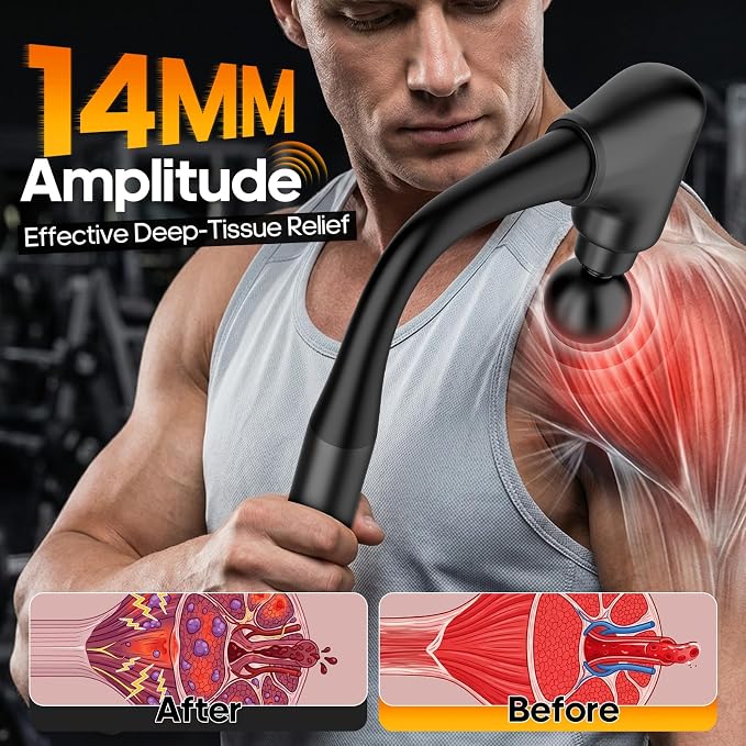 AERLANG Massager Gun with Heat Massage Gun with Extension Handle Fathers Day Gift for him Dad Back Massager Deep Tissue Muscle Massager Portable Percussion Massage Gun 10 Speeds& 7 Massage Heads | Muscle Massage Gun with Extension Handle Silent brushle...