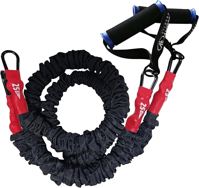 Valor Fitness Resistance Bands - 5lb to 25lbs - Carabiners Attached & 2 Bands per Weight Option with Handles– Sheath Covered - Strength Training New Compact 39" Design - Wall Door Rack Mount Options