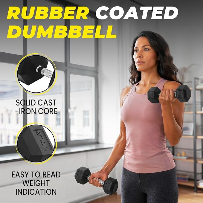 Hulkfit 60-550 lb Dumbbell Set, Rubber Coated Hex Dumbbells, Weights Dumbbells Set for Home Gym Training, Hand Weights for Women & Men