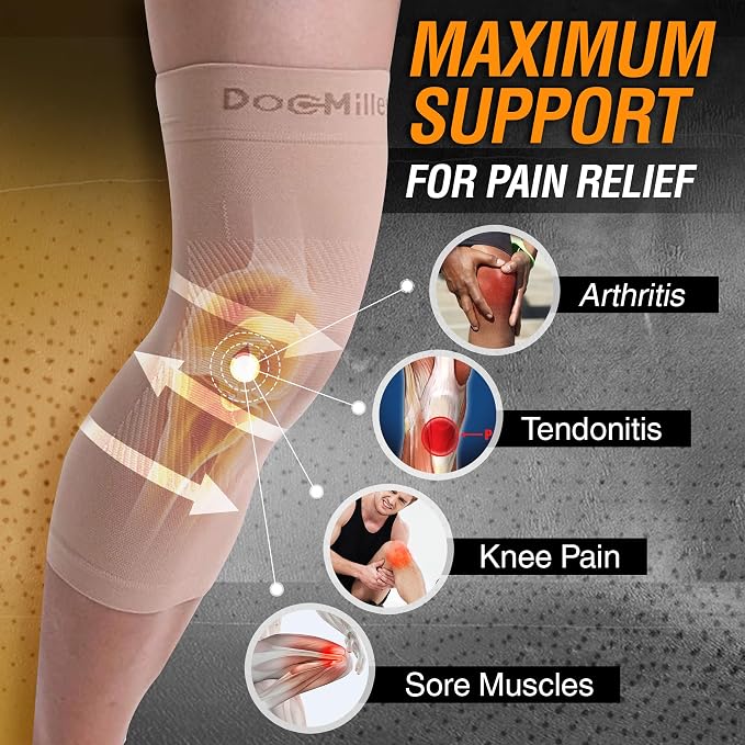 Doc Miller Knee Compression Sleeve Brace for Men & Women | Pair, Best Support for Workout, Running, ACL, Arthritis Pain Relief