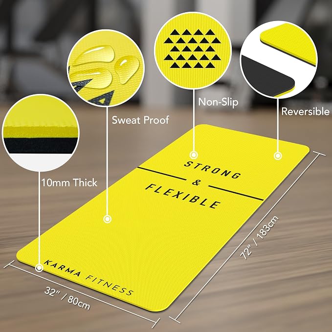 Large Exercise Mat – Extra Thick 10mm Workout Mat (72"x32") – Non-Slip TPE Yoga Mat for Women & Men – Pilates, HIIT, Fitness & Home Gym Mat – Includes Free Carry Bag