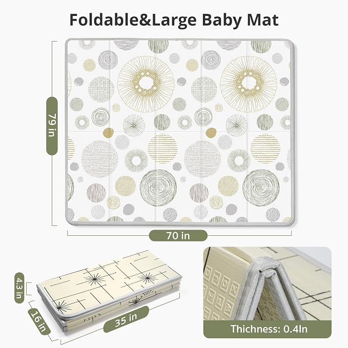 Extra Large Baby Play Mat 79x70, Foldable Baby Play Mat | Waterproof, Safe & Thick Playmats for Babies and Toddlers, Non-Slip for Crawling&Tummy Time, Indoor & Outdoor Use