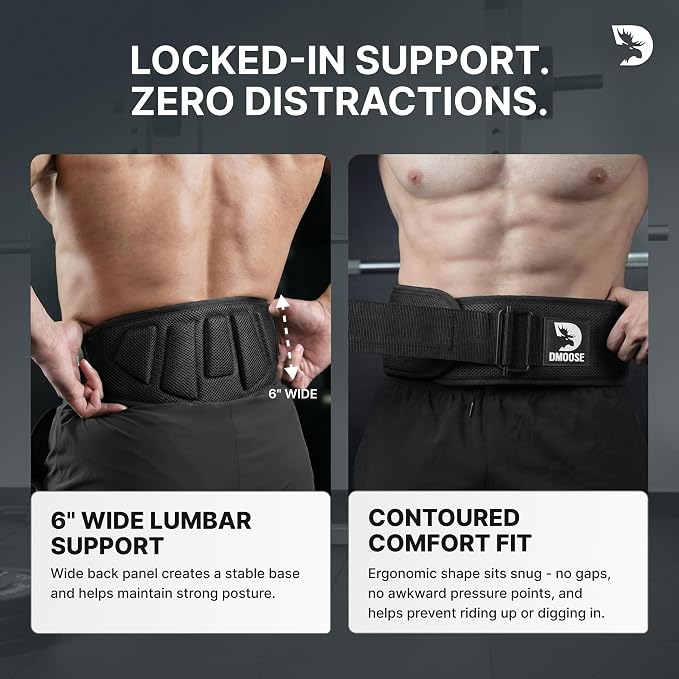 DMoose Fitness Weight Lifting Belt for Squats, Deadlift & Intense Workout - 6" Adjustable Fit Auto Lock Weightlifting Belt for Men & Women - Neoprene Gym Belts for Stability & Lumbar Back Support