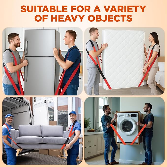 NOCOEX 2-Person Moving Straps for Lifting - Moving Straps with Back Support for 2 Movers - Shoulder Lifting System for Move & Carrying Furniture Appliances Mattresses Heavy Objects Up to 880lbs