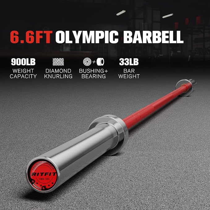 RitFit Elite 7ft Olympic Barbell, Robust 45lb Barbell for Weightlifting and Powerlifting, Superior Olympic Bar with Exceptional 500lbs Load Capacity, Weight Bar for 2” Standard Plates