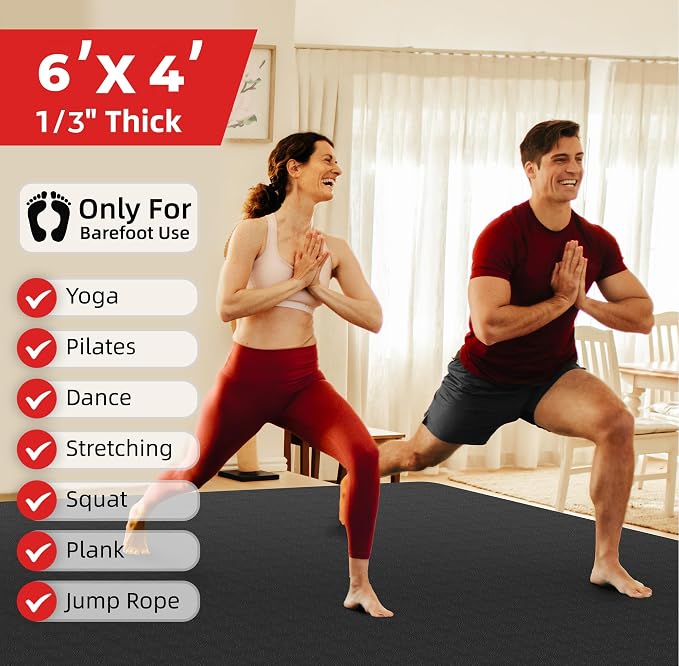 Extra Large Yoga Mat – 72"x48" or 78"x57", 1/4"–1/2" Thick Mat for Women & Men, TPE Non-Slip Pilates Mat for Home Gym, Yoga, Stretching, Meditation