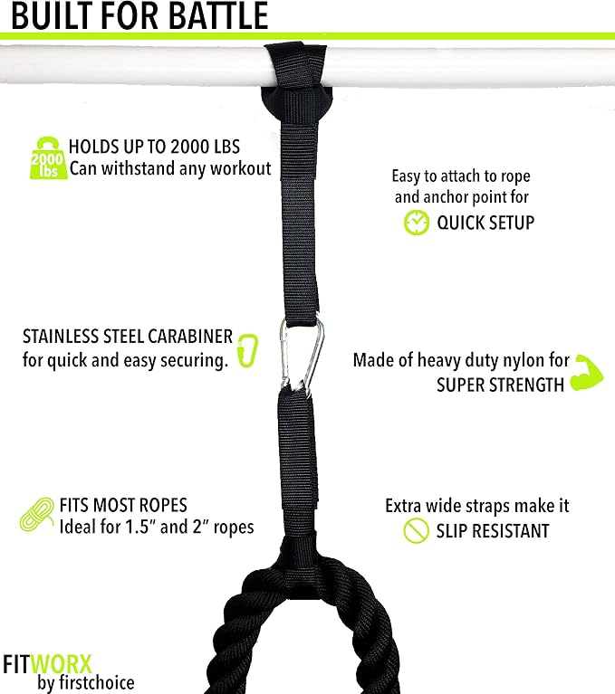 Battle Rope Anchor Strap Kit With Bonus Battle Rope Workout Guide- FitWorx By RadBizz