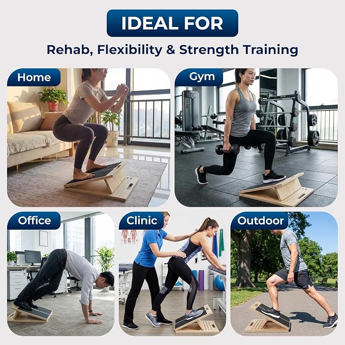 Portable Wooden Slant Board for Calf Stretching, Adjustable Calf Stretcher & Slant Board for Squats, Pilates, Physical Therapy, Rehab & Mobility Exercises, 5 Incline Levels, Lightweight & Durable