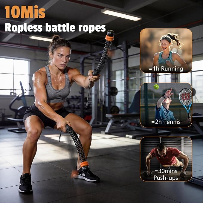 Portable Weighted Cordless Battle Ropes for Men & Women, Black | Adjustable Weights, Home Gym, Low-Noise Exercise Rope, Low-Impact Workout, Strength & HIIT