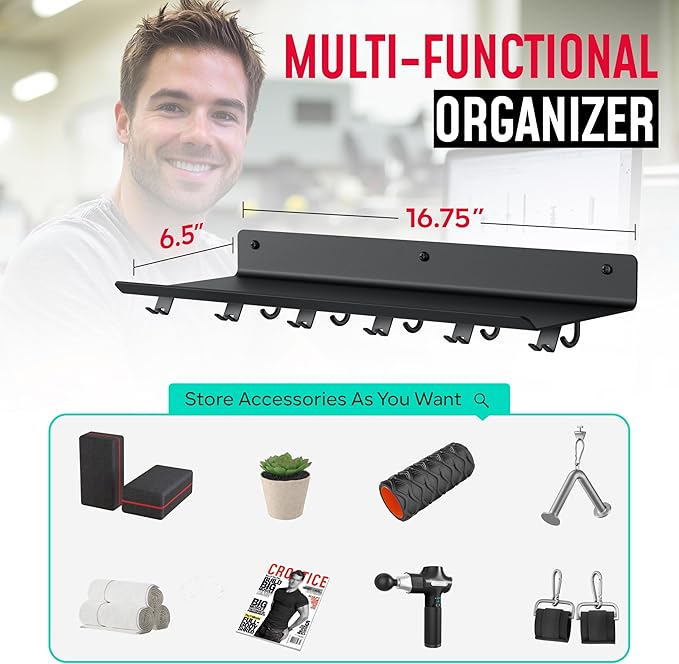 1-Tier Floating Shelf Compatible with Tonal 1 & 2 Accessories | Home Gym Storage Rack, Wall Mount Gym Organizer, Workout Metal Holder, T-Bracket Lock Adapters Hanger, US Patent Holding
