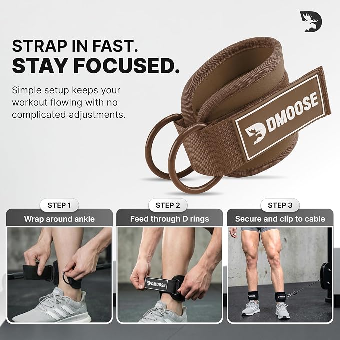 DMoose Ankle Strap for Cable Machine - One Size Fit with Premium Padding, Workout Kickback Ankle Cuffs, Ankle Bands for Working Out, Booty Workouts, Leg Extension, Hip Abductors & Lower Body Exercises