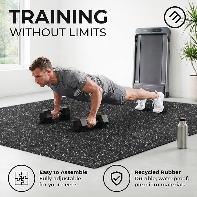 bemaxx Gym Mats Set - 48 pcs EVA Interlocking Foam Floor Tiles (24.4"x24.4"x0.4") 192 sqft Protective Gym Flooring Sports Home Workout Exercise Mats Puzzle Garage Fitness Play-Room Pool Treadmill Bike