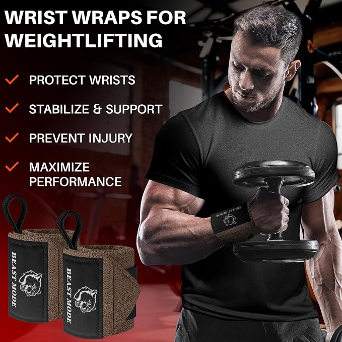 TECEUM Elastic Cotton Weightlifting Wrist Wraps with Thumb Loops, 1 Pair