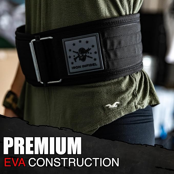 Iron Infidel Recon Weight Lifting Belt - 4" Wide Self Locking Gym Belt for Men & Women, EVA Foam Core Support Weight Belt for Squatting, Deadlifting, Powerlifting, Workout, Fitness & Crossfit