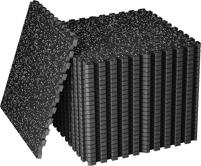 SUPERJARE 30" x 30" Larger Rubber Top Exercise Equipment Mats, 0.56" Thick 24PCS 150 Sq Ft High-Density EVA Foam Interlocking Gym Flooring, Big Workout Mat for Home Gym, Floor Protection, Black/Grey