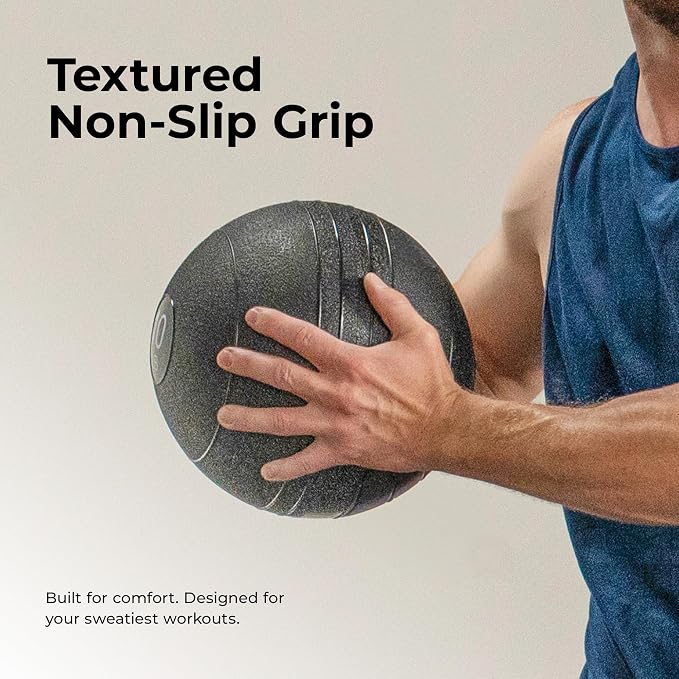 Sunny Health & Fitness Slam Medicine Ball - Sand-Filled, No-Bounce | 10-50LB, Sand-Filled, No-Bounce Core, Treaded Rubber Grip, Durable Flexible Shell, Full-Body Training, High-impact