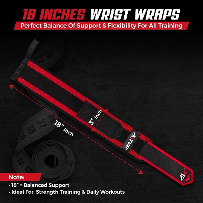 AKTV8 Wrist Wraps for Weightlifting, 18"&24" Heavy Duty Stiff Wrist Support | 3inch Wide Firm Elastic, Reinforced Thumb Loop, Built for Heavy Bench Press, Overhead Press, Powerlifting & Strength Training