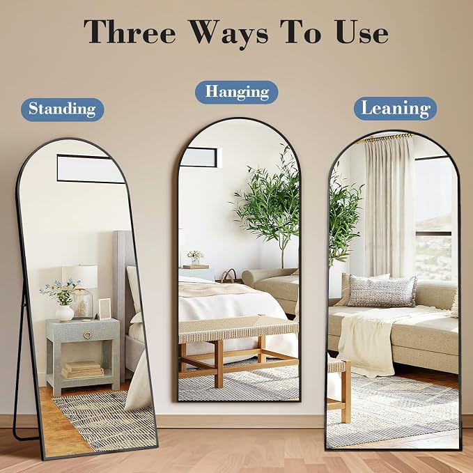 DUMOS 59"x16" Arched Full Length Floor Mirror, Full Body Standing Mirror with Aluminum Frame, Shatter-Proof Nano Glass for Modern Simple Home Decor, Hanging or Leaning, Black