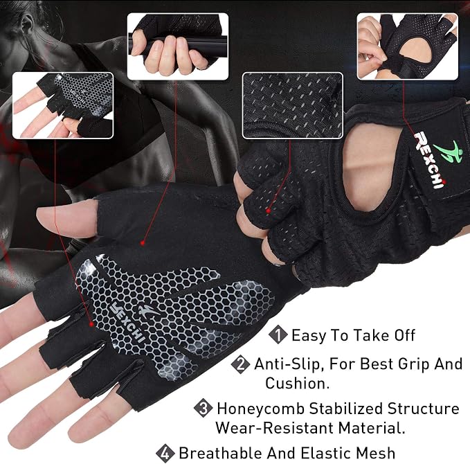 Geyoga 2 Pairs Workout Gloves Adjustable Weight Lifting Gym Exercise Training Breathable Workout Gloves with Full Palm Protection for Men and Women Fitness, Biking, Pull up
