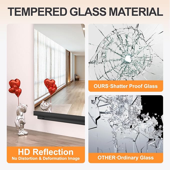 Hasipu 71''x29.9'' Home Gym Mirror, Full Length Wall Mounted Full Body Mirror for Yoga Dance Fitness Exercise Studio Bedroom Garage, Frameless Tempered Glass Workout Mirrors