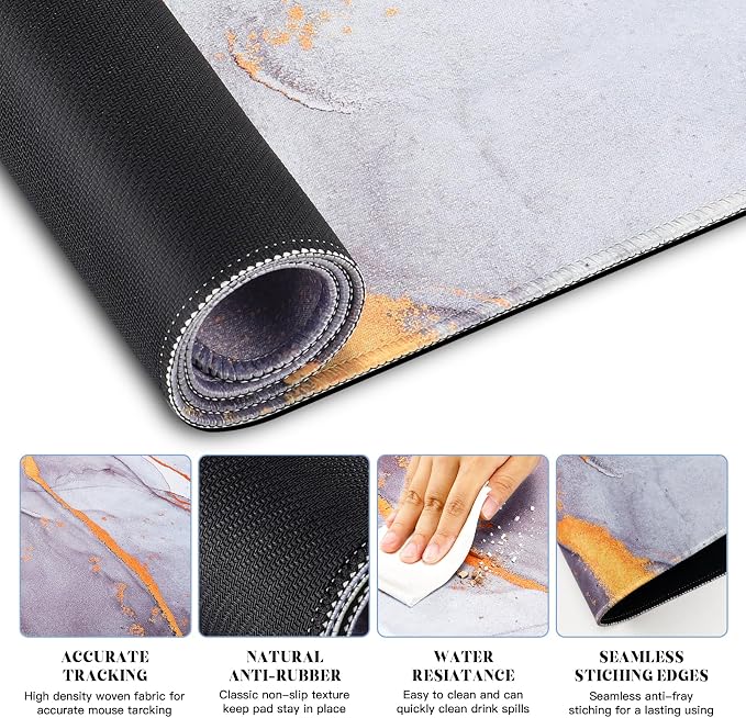 Gimars 4 in 1 Mouse Pad and Keyboard Wrist Rest Set, Large Mouse Pad with Memory Foam Wrist Support Pad for Desk with Coaster, Easy Typing Pain Relief, Gaming Office Home, 31.5x12 inch, Gray Golden