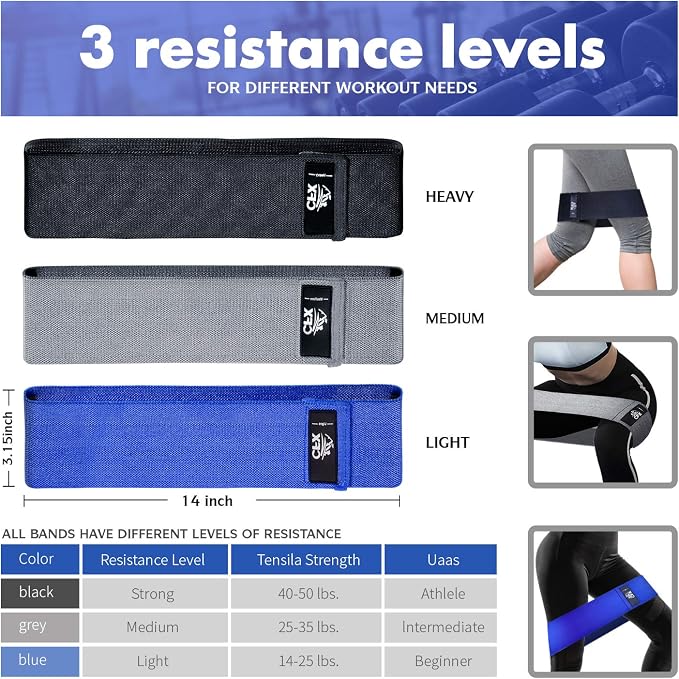 CFX Resistance Bands Set, Exercise Bands with Non-Slip Design for Hips & Glutes, 3 Levels Workout Bands for Women and Men, Booty Bands for Home Fitness, Yoga, Pilates